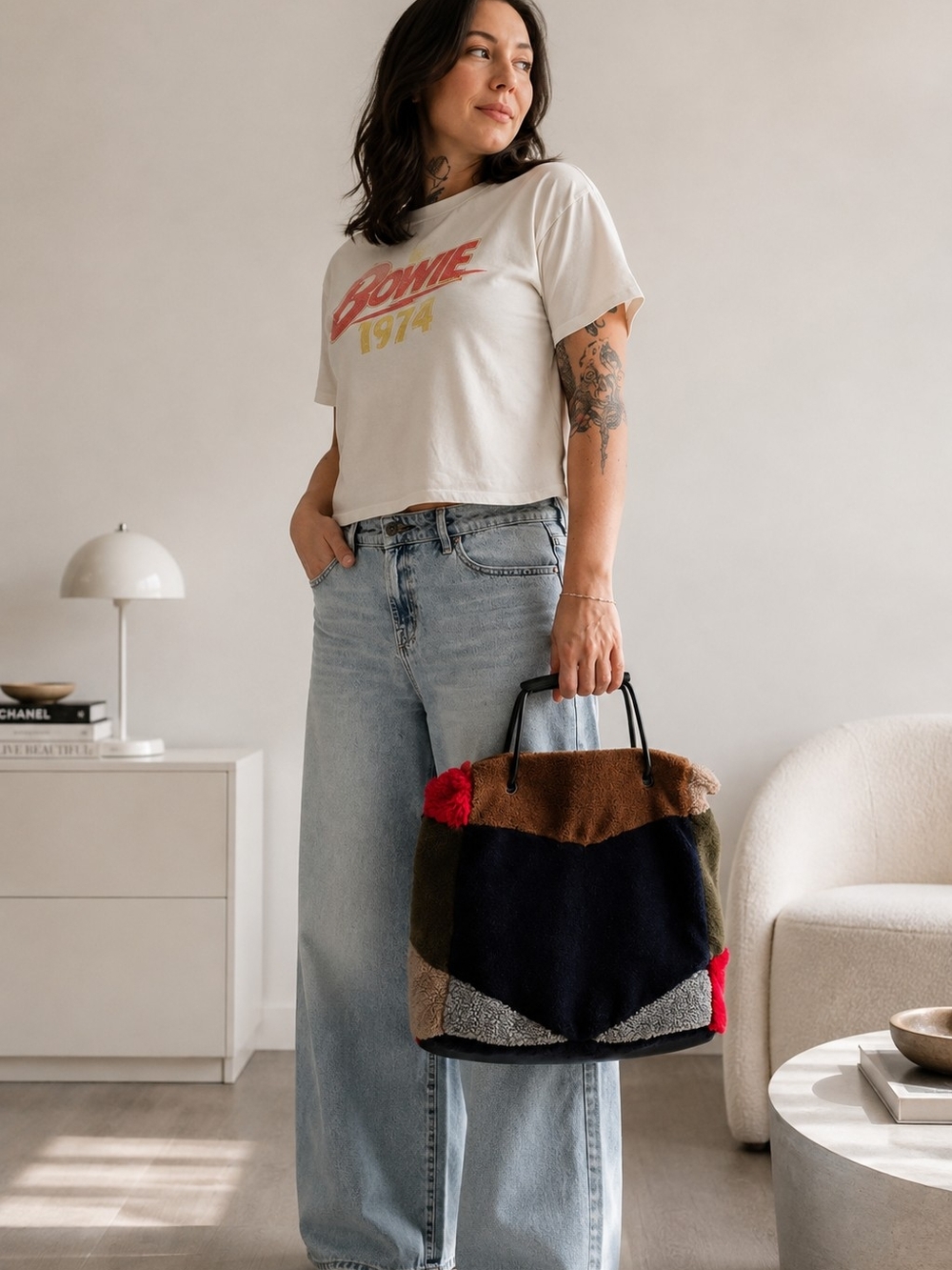 INZI Colorblock Teddy Tote Bag – Shoulder Bag